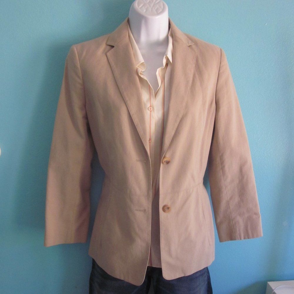 Jaeger Womens Tan Size 6 Summer Cotton Lightweight 2 Button Blazer Jacket